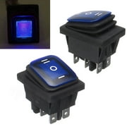 Waterproof 3-Position Rocker Switch Blue LED ON/OFF/ON 6-Pin DPDT AC 10A/250V