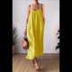 thumbnail image 5 of Vestido de Algodón de Verano para Mujer, Estilo Bohemio, Informal, con Tirantes Finos Ajustables, Espalda Descubierta y Volantes, Corte Holgado y Fluido. Amarillo L, 5 of 7