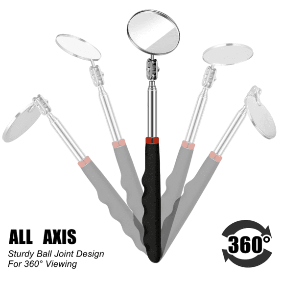 3-Piece Magnetic Tool & Telescoping Mirror Set, Adjustable Magnetic Pickup Tool with 15lb Retriever, 360° Swivel Magnet Mirror, LED Flashlight, for Mechanics and Automotive Use