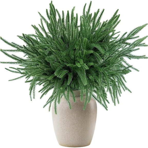 JEWLALO 8 PCS Norfolk Pine Branches, 18 Inch Artificial Green Pine Stem, Real Touch Faux Christmas Greenery Pines Picks for Vase DIY Flower Arrangement Garland Wreath Home Decorations