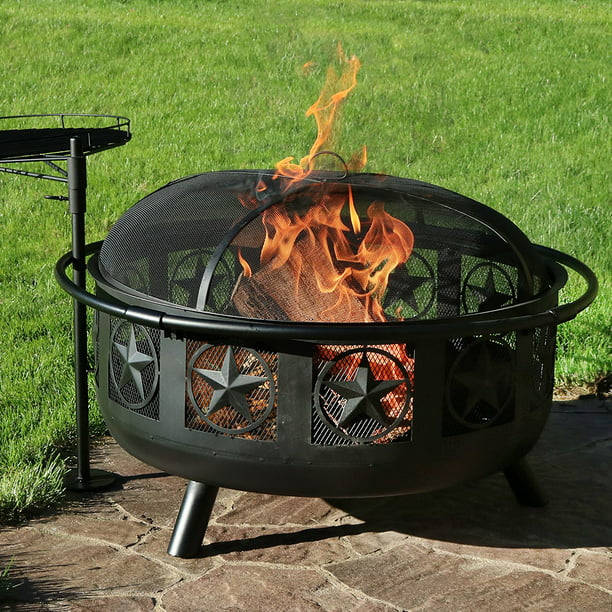 Sunnydaze 30 Fire Pit Black Steel All, 30 Inch Fire Pit Cooking Grate