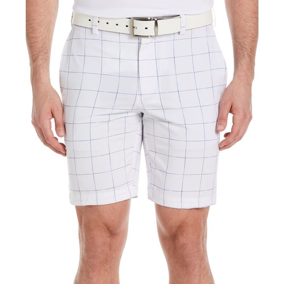 PGA TOUR Men's Moisture-Wicking Stretch Space-Dyed Check 9" Golf Shorts White 42