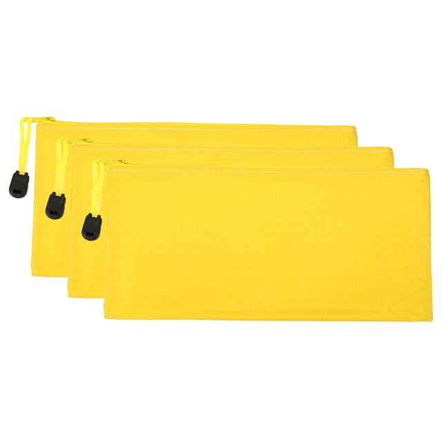 Unique Bargains Waterproof Zipper File Bags, A6 Document Holders for Office, Yellow 3 Pack