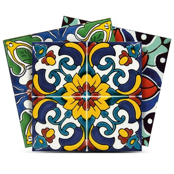 Mi Alma Floral Vintage Green Blue Tile Stickers - Removable Vinyl 4x4, 24 pcs