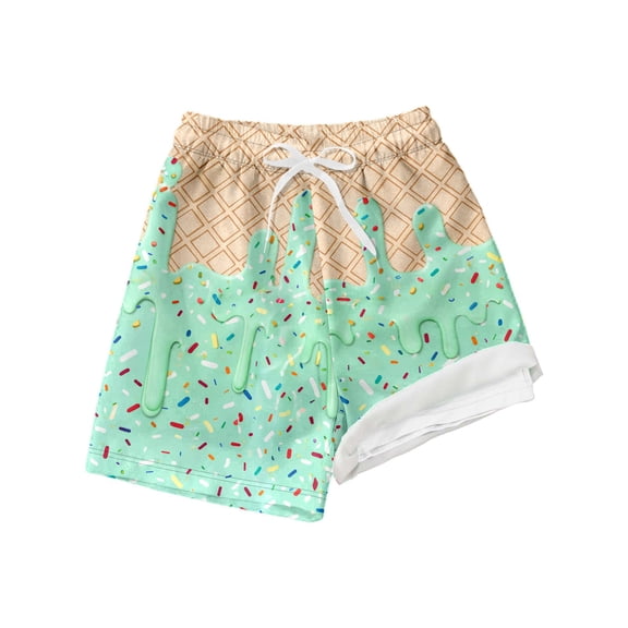 Lullu Boys Ice-Cream Print Swim Trunks with Compression Liner Bathing Suit, Sizes 2-14