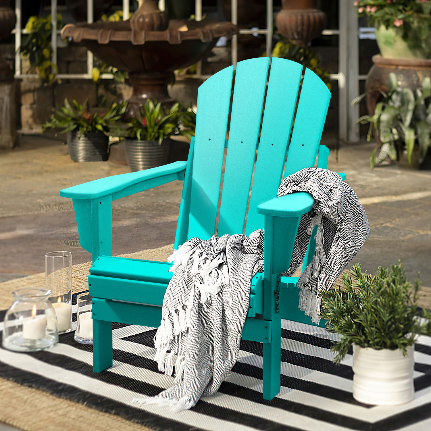 Devoko Folding Adirondack Chair HDPE Outdoor Lounge Chair Weather Resistant & Portable (One Chair Only), Turquoise - image 3 of 7