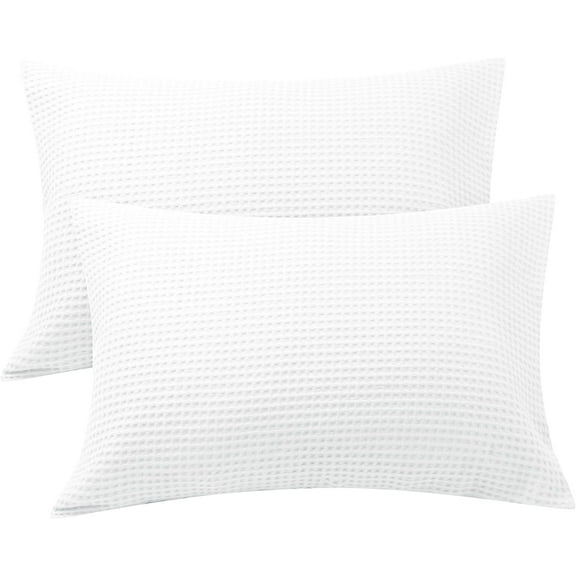 Waffle Weave Pillowcases King Size 2 Pack, 100% Egyptian Cotton 600 Thread Count, Ultra Soft Pillow Shams with Envelope Closure, Breathable Skin-Friendly Pillow Case, White, 20x36 Inches