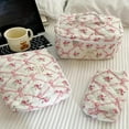 thumbnail image 6 of Large Makeup Bag for Women Girls, Quilted Cosmetic Bag, Floral Coquette Aesthetic Toiletry Bag, Flower Travel Make Up Organizer Bag, 6 of 7