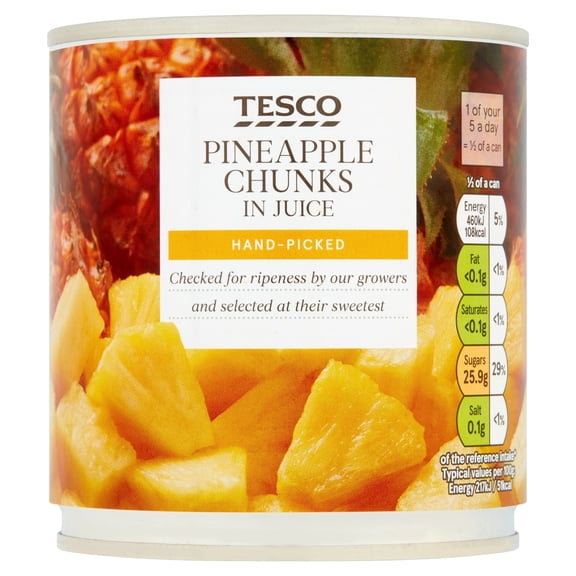 Tesco Pineapple Chunks In Juice 425G, Imported from Britain