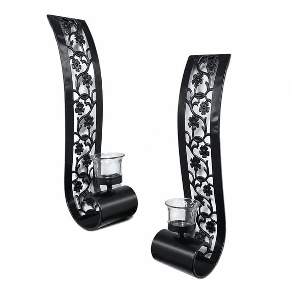 Vintage Black Metal Wall Candle Sconce Set of Two, Elegant Accent Lighting, Home Decor - Wall Sconces for Living Room, Bathroom, Dining Room Hallways and Office