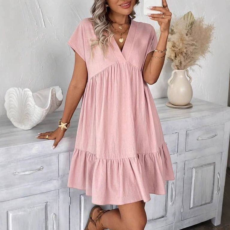 cute pink babydoll dress Pink Heart Print Cotton Babydoll Dress, Long Sleeve Mini