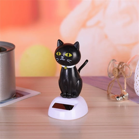 Cat Figurines Solar Powered Dancing Solar Shaking Head Kitten Toy Dashboard Ornament for Car Vehicle Home Office Window Decoration