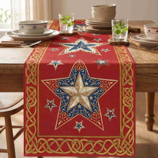4th Of July Decorative Tablecloth And Table Runner Independence Day Patriotic Table Linen Set Dining Table Home Decoration