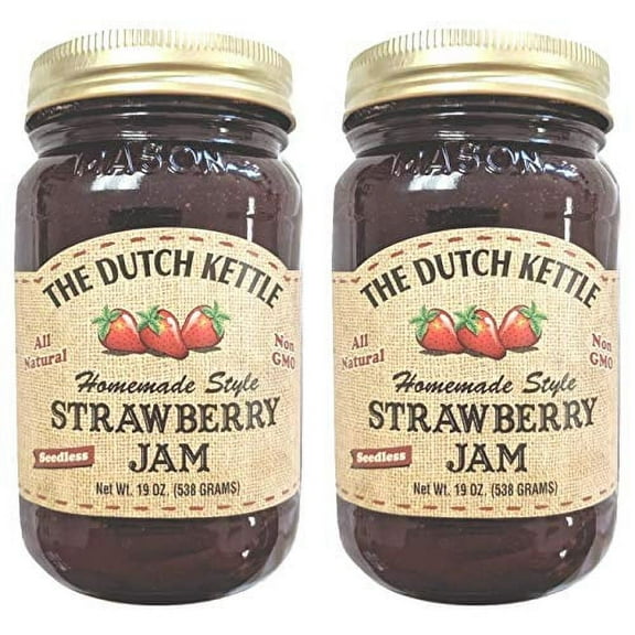 The Dutch Kettle Amish Homemade Style Strawberry Jam Seedless 2 - 19 Oz Reusable Jars