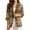 Brown - Checkered, variant on Zebra Stripe Print Blazers for Women Linen-Style Suit Jacket with 2 Pockets 3/4 Sleeve Slim Fit Suit Blazer for Work Office, 3XL
