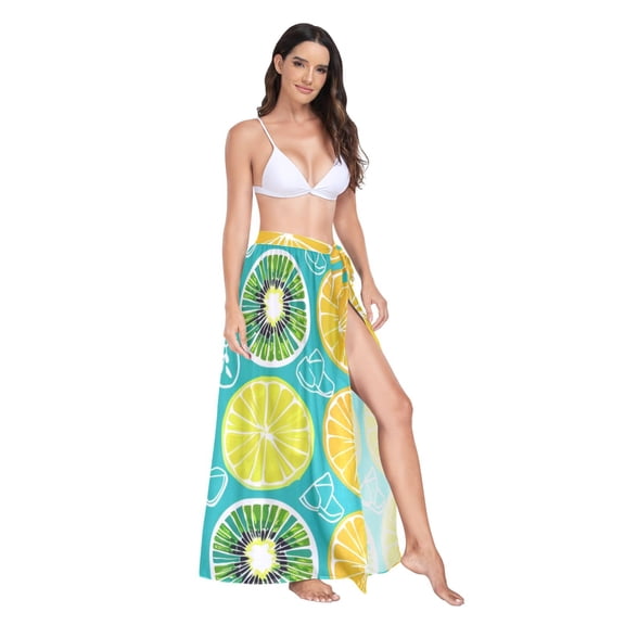 Women's Beach Swimsuit Cover Ups Bathing Suit Coverups Bikini Wrap Dress for Swimwear Kiwifruit Orange Lemon Slices