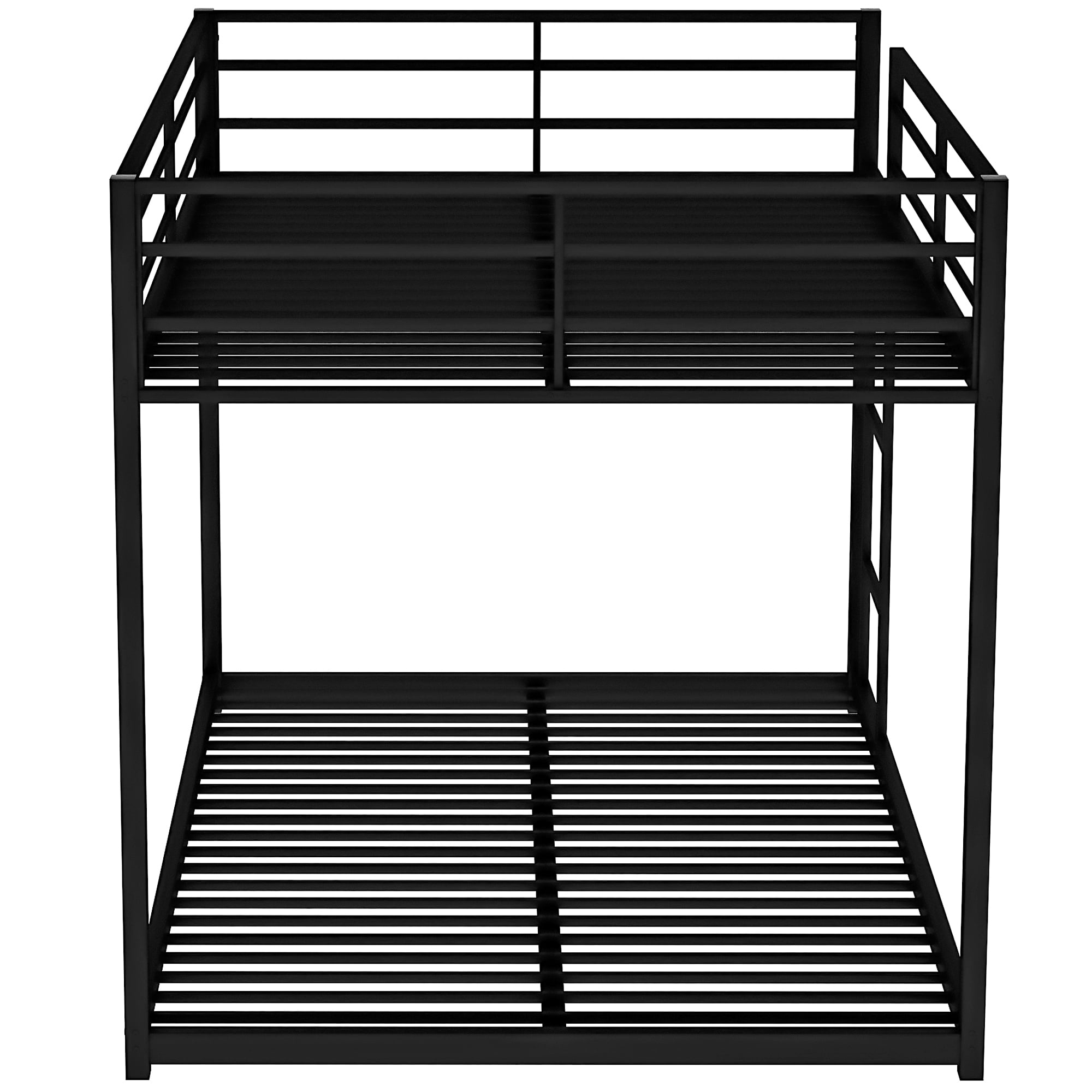 Leumius Full Over Full Low Bunk Bed for Kids Teens Adults,Metal Low Bunk Bed with Ladder and Safety Guardrails,Weight Capacity 350lb,Black