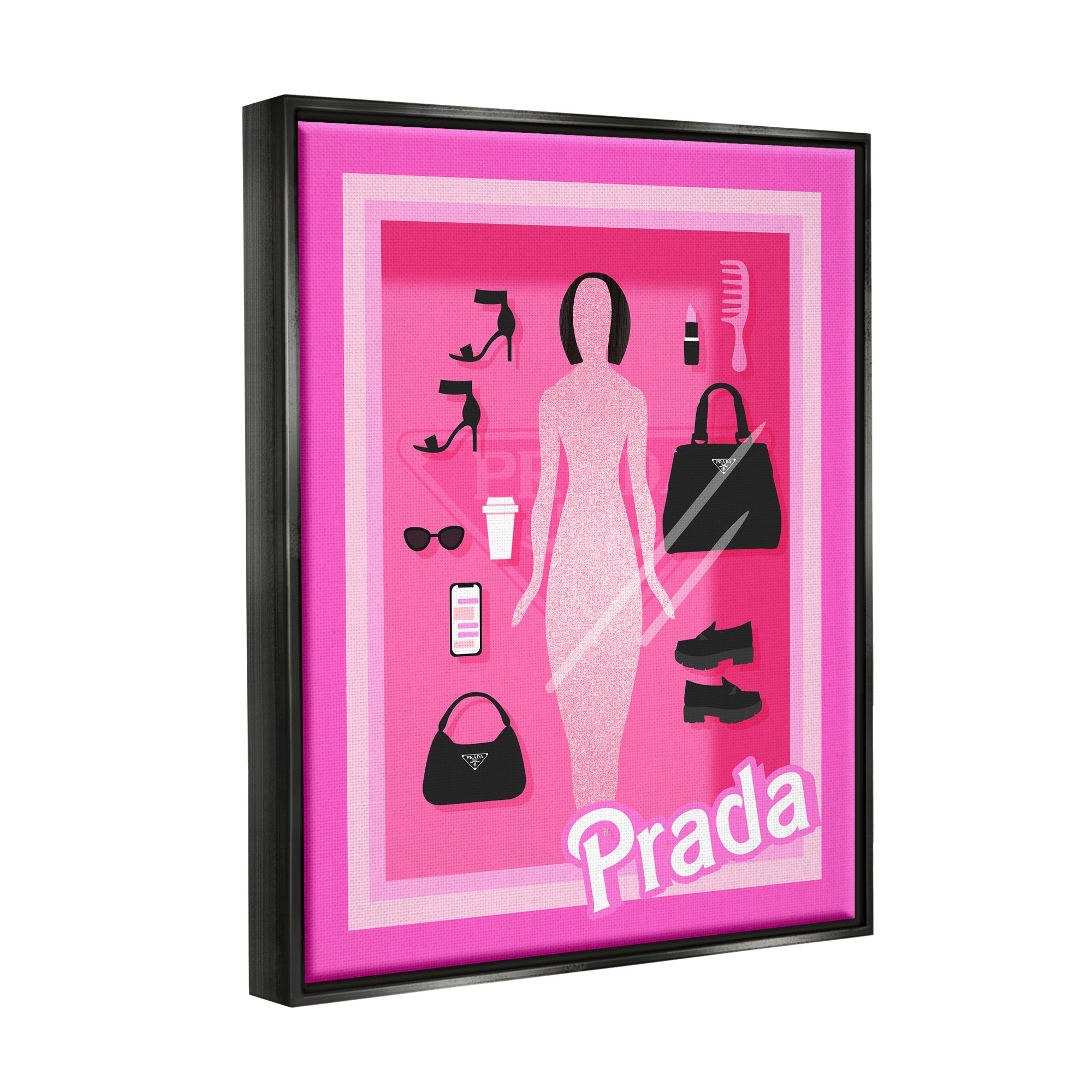 Stupell Industries Pink Fashion Doll Beauty & Fashion Painting Black Floater Framed Art Print Wall Art, 17 x 21