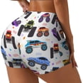 thumbnail image 2 of Sigee Cartoon Monster Trucks1 Print Women's High Waist Workout Shorts - Squat Proof, Tummy Control, Yoga and Gym Activewear-Small, 2 of 9