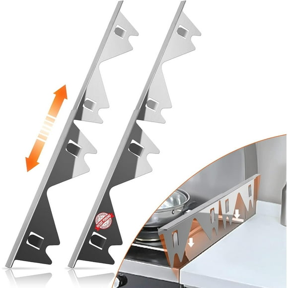 Stainless Steel Stove Gap Covers,Stove Gap Filler, Range Trim Kit, Stove Gap Guards, Heat Resistant and Easy to Clean, Easy retractable Length 13.8" to 27.5", Width 0.79",Silver(2PCS)