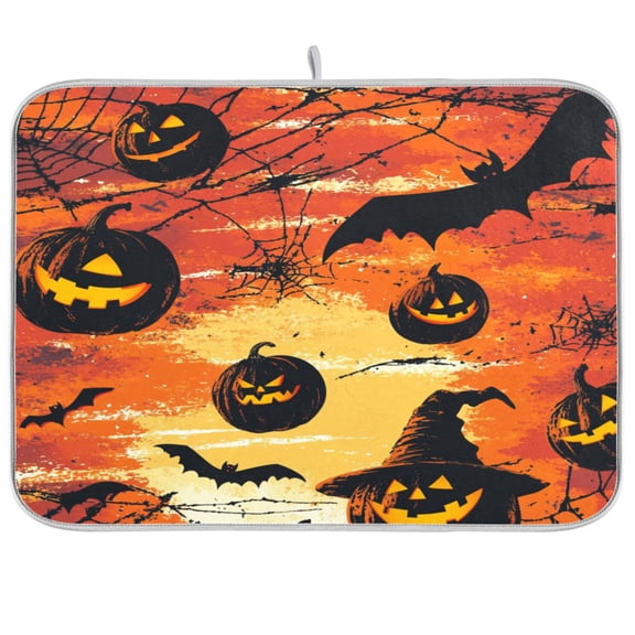 Dish Drying Mat Microfiber Kitchen Pad Large Counter Absorbent Dish Mats Drainer Rack 16"x18" Halloween Themed Pattern