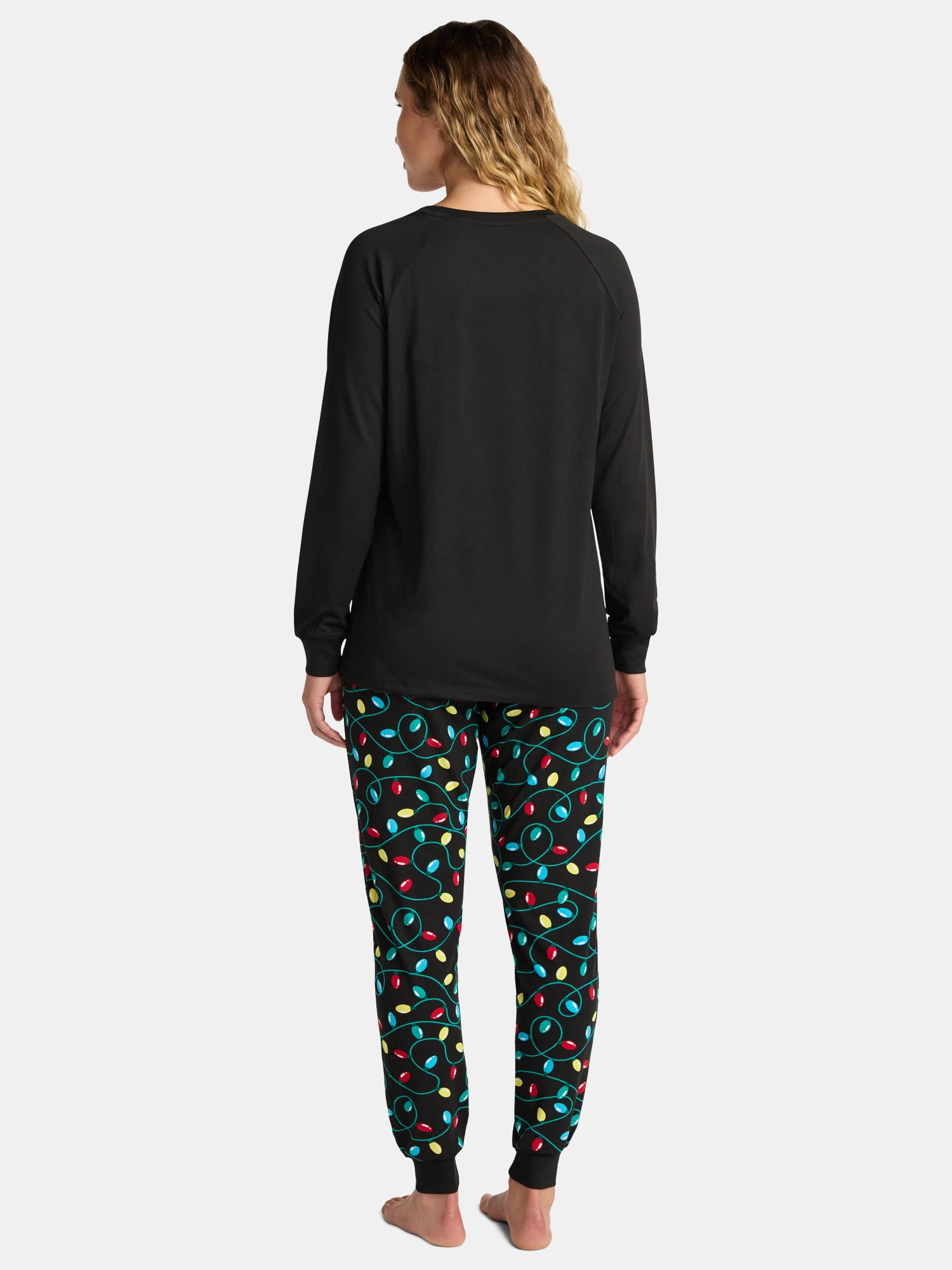 Holiday Time Women's Matching Family Pajamas Merry and Bright Top and Pants Set, 2-Piece, Sizes S-3X