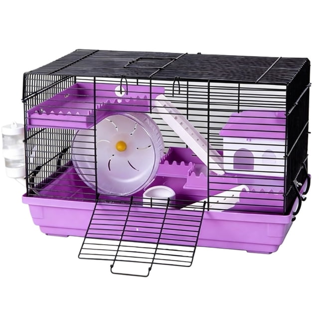 Château de cage pour Hamster Élevage Ours Doré à Double Couche avec Roues Pivotantes