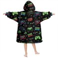 thumbnail image 2 of Game Controller Black Pattern Lamb Fleece Blanket Hoodies for Teens ,Teens Oversize Sherpa Wearable Hooded Blanket Sweatshirt with Super Pockets, 2 of 6