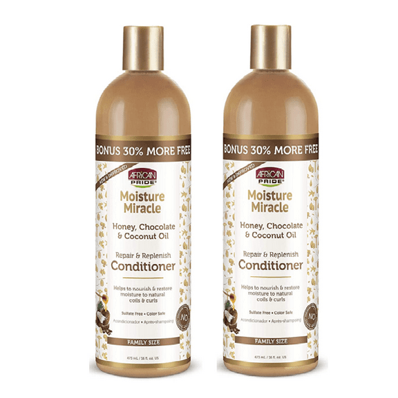 African Pride Moisture Miracle - Honey, Chocolate & Coconut Oil Conditioner, Net.Wt 16 fl.oz (2-BONUS SIZE)