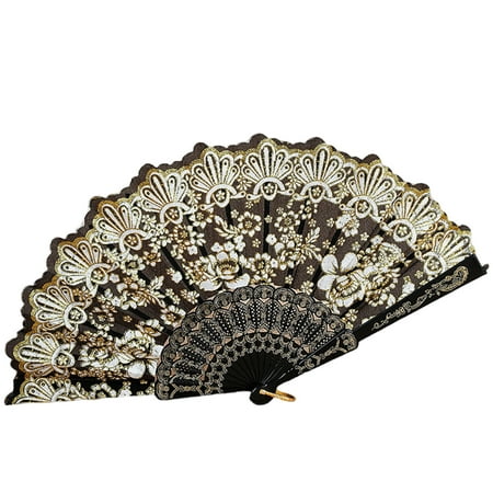 

Lomubue Exquisite Floral Pattern Cloth Cover Hanging Loop Design Folding Fan Cheongsam Hanfu Show Hand Fan Clothing Accessories
