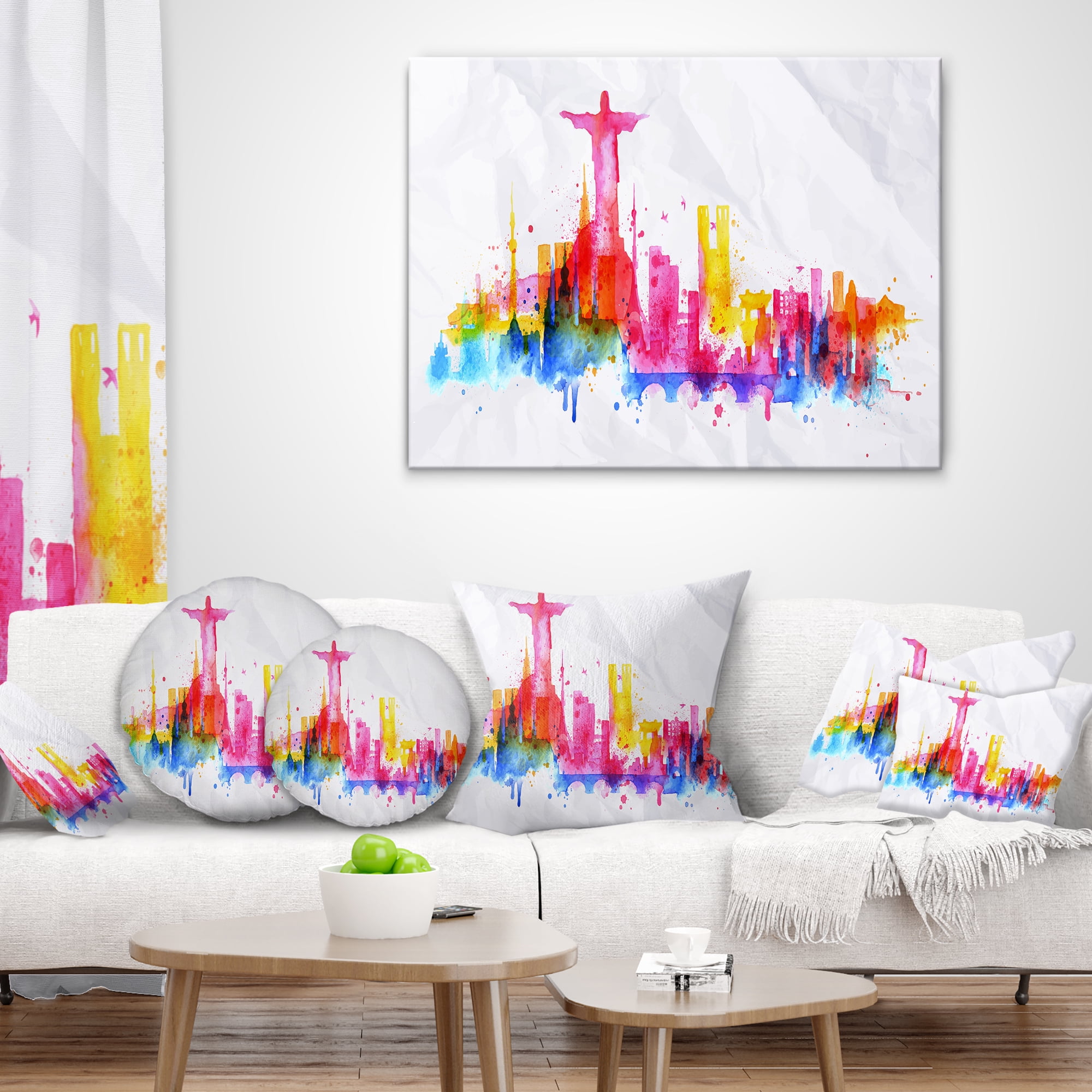Designart Rio de Janeiro Skyline - Cityscape Throw Pillow - 16x16