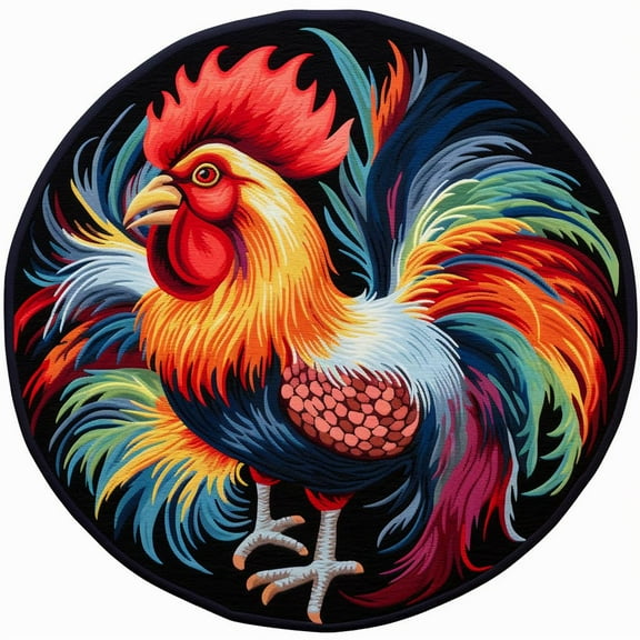 Latch Hook Round Rug Kits Colorful Rooster Cock for Beginner Needle Crochet Yarn Kits Embroidery Carpet Cushion Hook and Latch Kit Tapestry Christmas Decoration 45x45cm(1)