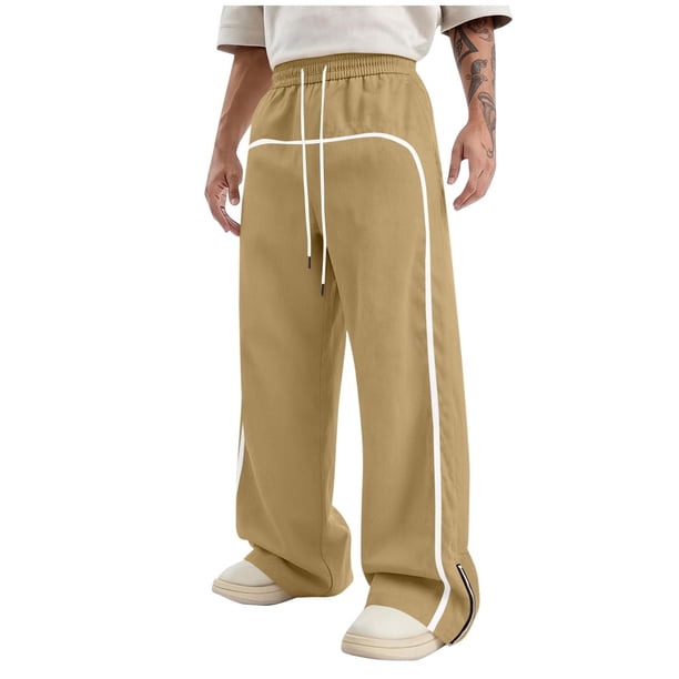 Pantalones con Cremallera Bolsillos Hombres Sueltos Casual Cordón Elástico-Cintura Pantalones Deportivos de Jogging, Pantalones de Bolsillo de Color Sólido para el Uso Diario Al Aire Libre Casual