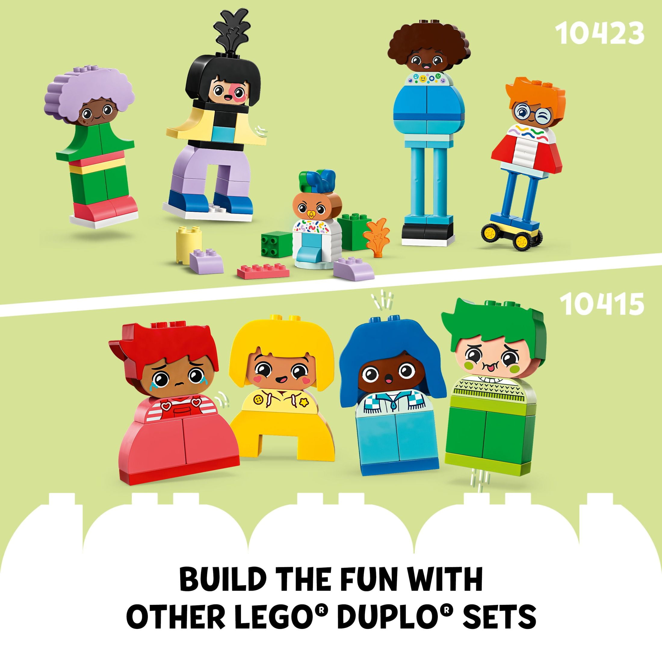 LEGO DUPLO Town Buildable People with Big Emotions Interactive Toy for Ages  3 and Up, 5 Characters with 10 Role-Play Faces, 71 Colorful Bricks for  Mix-and-Match Customizable Fun, 10423 
