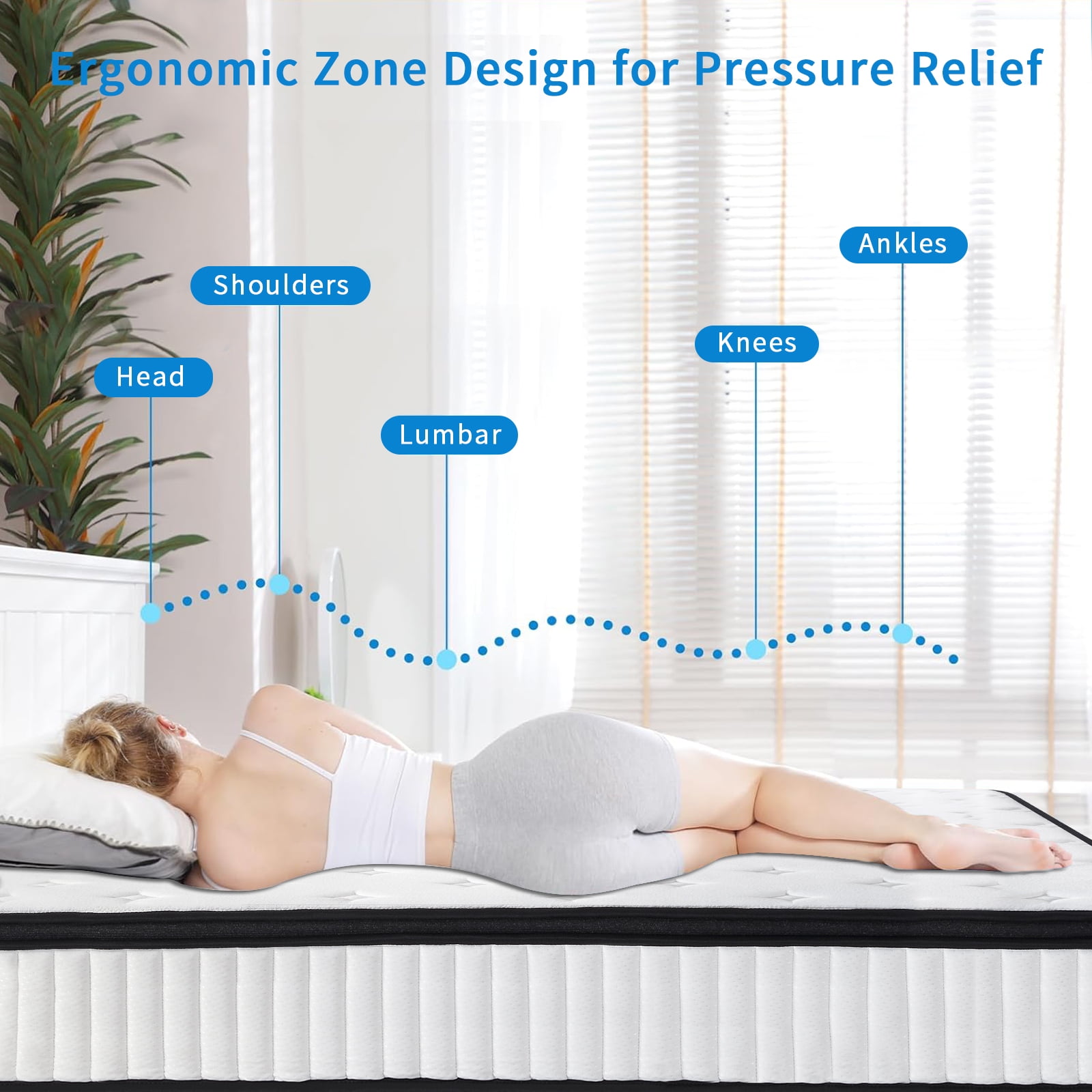 VFD 12 inch Spring Sensation Hybrid Mattress, Queen, Fiberglass Free, Medium Firmness, Durable Support, Certified Safe Foams & Fabric, Mattress in A Box, White