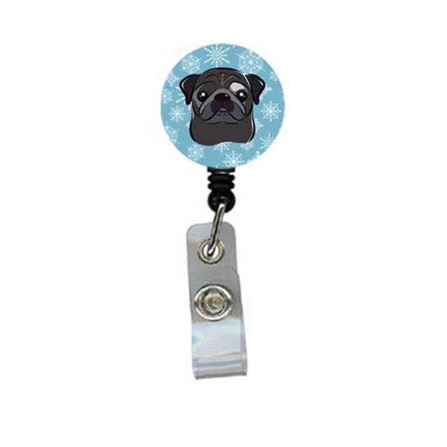 Snowflake Black Pug Retractable Badge Reel
