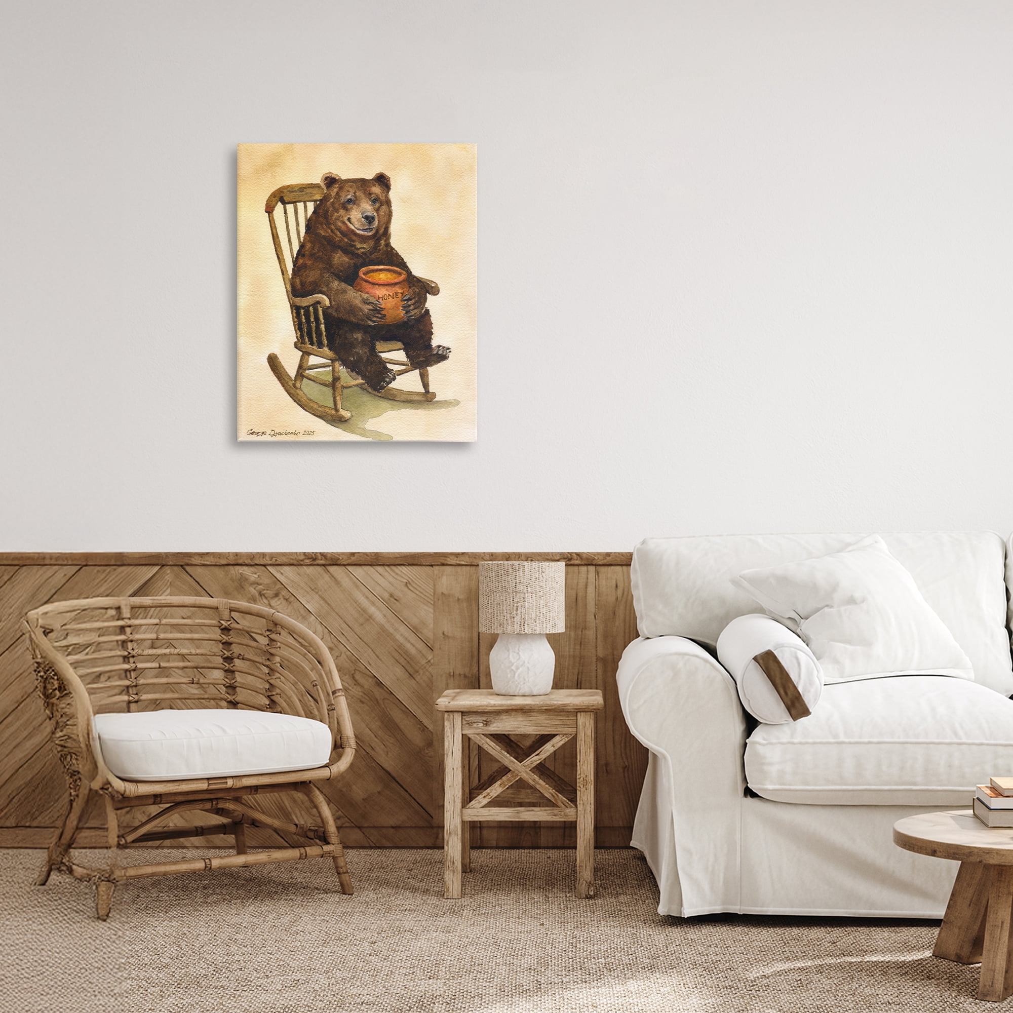 Stupell Industries Happy Bear & Pot of Honey Canvas Wall Art, design by George Dyachenko