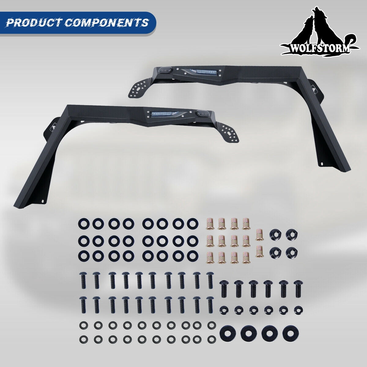 WOLFSTORM Front&Rear Fender Flares Fit for 2018-2021 Jeep Wrangler JL 4 Doors/2 Door,LED DRL Lights and Sequential LED Turn Lights,Jeep Wrangler JL/JLU Fender Flares Replacement Exterior Accessories
