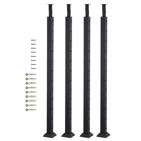 XIANERS Railing Kit Carbon Steel Handrail Post 4PCS Railing Post Fixed Top Mount Black Stair Railing System Kit Cable Railing Post Black Finish Flat Top Deck Post steady