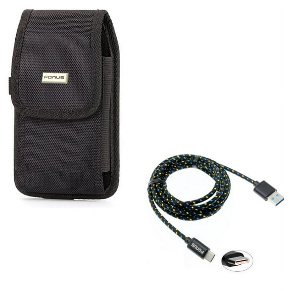 Holster Swivel Case Belt Clip w Charger Cord Type-C 6ft USB Cable W8X for Alcatel Idol 4S - ASUS ZenFone 5z - BLU Vivo XI Plus 5 - CAT S61 S48c - Google Pixel XL - HTC Bolt, U11