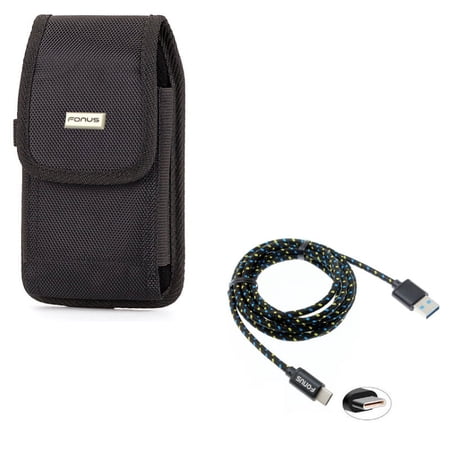 Holster Swivel Case Belt Clip w Charger Cord Type-C 6ft USB Cable W8X for Alcatel Idol 4S - ASUS ZenFone 5z - BLU Vivo XI Plus 5 - CAT S61 S48c - Google Pixel XL - HTC Bolt, U11