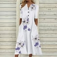 thumbnail image 1 of Robes d'Été pour Femmes Décontractées Amples à Imprimé Papillon Longues Robes Maxi Col en V Manches Courtes Boutonnées avec Poche Robe de Plage Tunique T-Shirt Robe Midi, 1 of 5