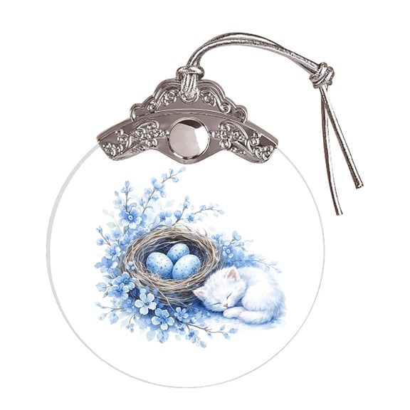 HuiXinOu Silver Easter Egg Glass Ornament, 2D Flat Hanging Pendant for Tree Basket Filler, Children's Holiday Party Decoration Gift