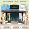 thumbnail image 6 of EROMMY 12'x16' Wooden Grain Aluminum Frame Gazebo with Galvanized Steel Hardtop Roof, Outdoor Permanent Pavilion with Curtains and Nettings for Patio, Backyard, Deck, 6 of 9