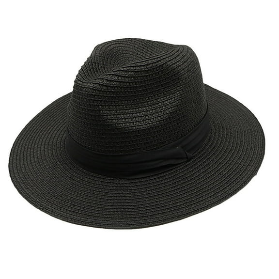 Womens Mens Wide Brim Panama Hat Fedora Summer Beach Sun Hat UPF Hat For Women