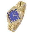thumbnail image 3 of Women's Diamond & Gem Pave Fashion Rolly Timepiece - Colorful Dial w/Date and w/Matching Baguette Bling on Watch Trim - Look Like Da Bomb, When You Dance, Aye! - ST10415 Gold Royal Blue, 3 of 3