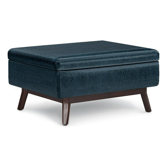 Owen 34" Wd Mid Century Coffee Table Storage Ottoman in Distressed Dark Blue