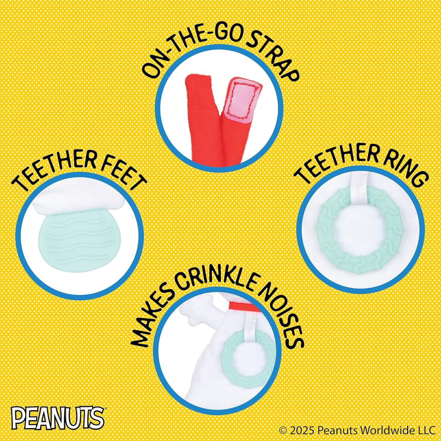 Kids Preferred Peanuts Snoopy Baby Sensory Toy Crinkle Blanket Stuffed Animal for Newborn Infants and Babies Teether Toys with Stroller Car Seat Loop, 12.5 inches