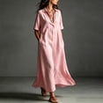 thumbnail image 6 of Women's V Neck Maxi Dress, Elegant Collared Boyfriend Tunic Dress, Solid Color Loose Kaftan Lounge Dress for Travel and Office, 6 of 6