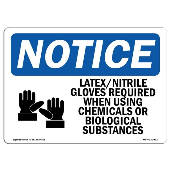 OSHA Notice Signs - LatexNitrile Gloves Required Sign With Symbol  | Extremely Durable Made in the USA Signs or Heavy Duty Vinyl label | Protect Your Construction Site, Warehouse &